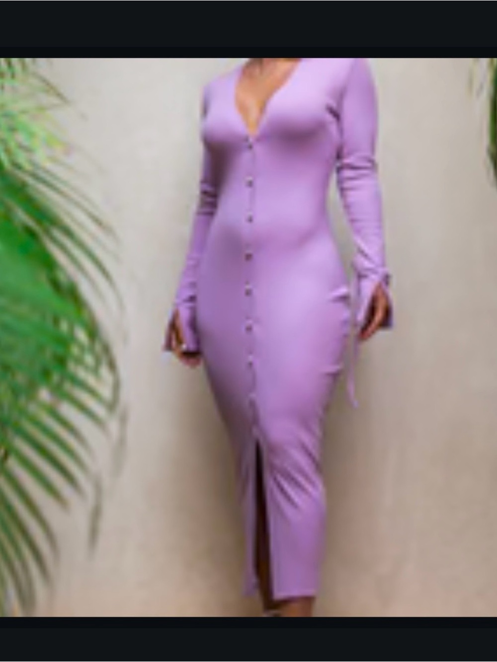 Light purple Long Sleeve Button-Front Knit Dress with Cuff Ties